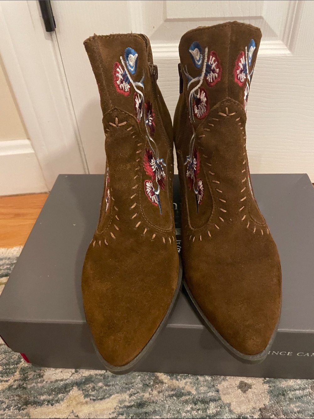 Carlos by Carlos Santana Brown Suede Embroidered Western Ankle Boots